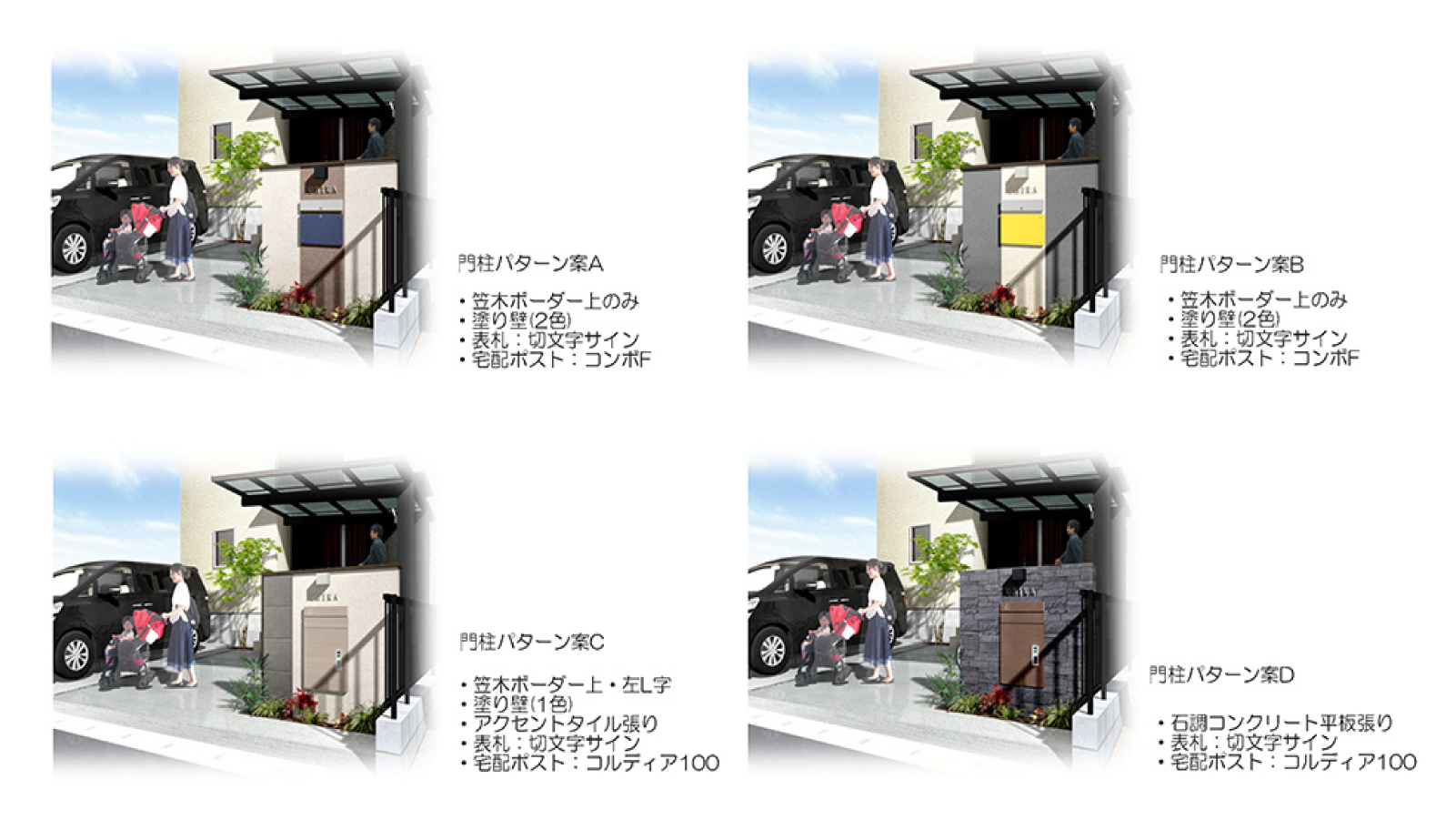 清須市太平様邸　外構工事　門柱パターン案